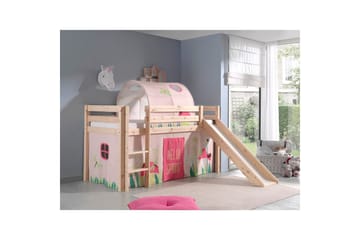 Middelseng med gardin Pino Spring Naturlig, Naturlig, Med sklie, Vår, Fjær, Uten lommer - Naturlig, Naturlig, Med sklie, Vår, Fjær, Uten lommer - Møbler - Barnemøbler - Barneseng & Juniorseng - Loftseng