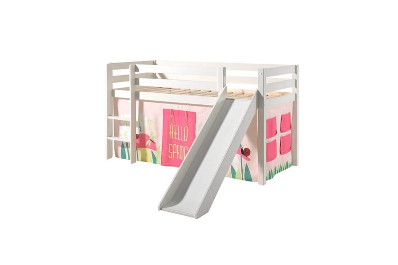 Middelseng med gardin Pino Spring Hvit, Hvit, Med sklie, Uten tunnel, Uten lommer - Hvit, Hvit, Med sklie, Uten tunnel, Uten lommer - Møbler - Barnemøbler - Barneseng & Juniorseng - Loftseng