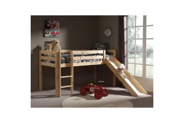 Middelseng med gardin Pino Astro Naturlig, Naturlig, Med sklie, Uten tunnel, 3 - Naturlig, Naturlig, Med sklie, Uten tunnel, 3 - Møbler - Barnemøbler - Barneseng & Juniorseng - Loftseng