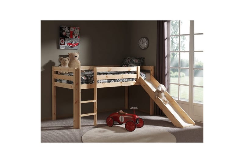 Middelseng med gardin Pino Astro Naturlig, Naturlig, Med sklie, Uten tunnel, 3 - Naturlig, Naturlig, Med sklie, Uten tunnel, 3 - Møbler - Barnemøbler - Barneseng & Juniorseng - Køyeseng