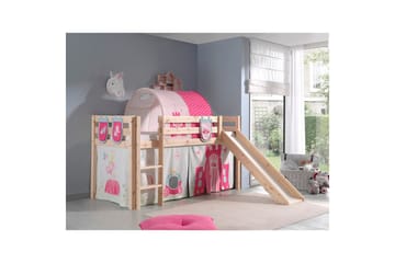 Middelseng med gardin Pino Princess Naturlig, Naturlig, Med sklie, Prinsesse, 3 - Naturlig, Naturlig, Med sklie, Prinsesse, 3 - Møbler - Barnemøbler - Barneseng & Juniorseng - Loftseng