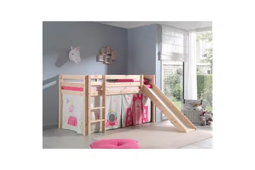 Middelseng med gardin Pino Princess Naturlig, Naturlig, Med sklie, Ingen tunnel, Ingen lommer - Naturlig, Naturlig, Med sklie, Ingen tunnel, Ingen lommer - Møbler - Barnemøbler - Barneseng & Juniorseng - Køyeseng