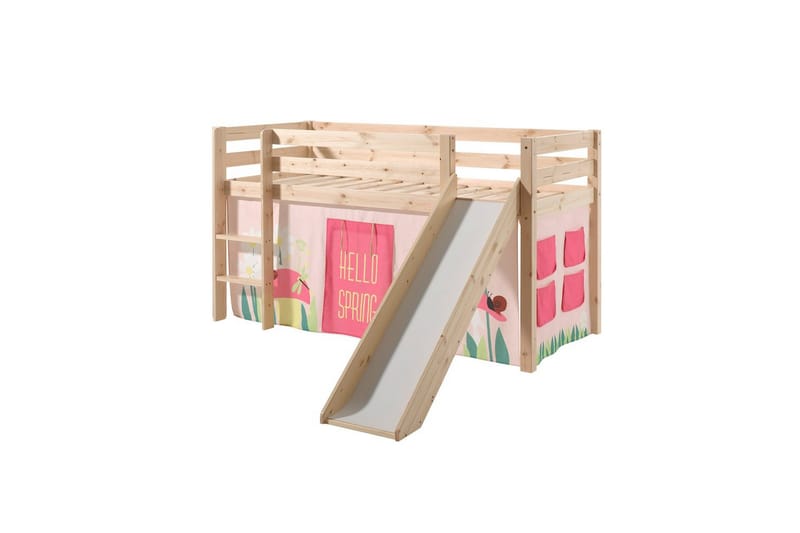 Middelseng med gardin Pino Spring Naturlig, Naturlig, Med sklie, Uten tunnel, Uten lommer - Naturlig, Naturlig, Med sklie, Uten tunnel, Uten lommer - Møbler - Barnemøbler - Barneseng & Juniorseng - Loftseng