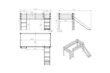 Middelseng med gardin Pino Spring Naturlig, Naturlig, Med sklie, Uten tunnel, Uten lommer - Naturlig, Naturlig, Med sklie, Uten tunnel, Uten lommer - Møbler - Barnemøbler - Barneseng & Juniorseng - Loftseng