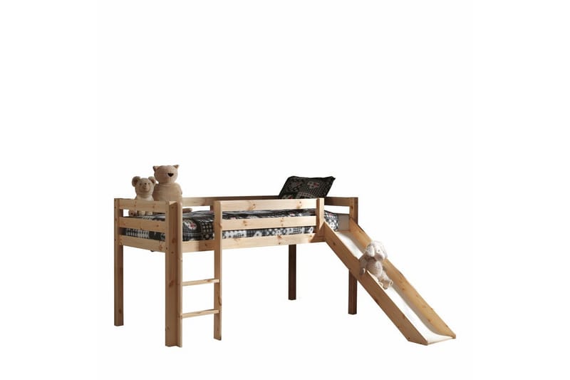 Middelseng med gardin Pino Birdy Naturlig, Naturlig, Med sklie, Uten tunnel, 3 - Naturlig, Naturlig, Med sklie, Uten tunnel, 3 - Møbler - Barnemøbler - Barneseng & Juniorseng - Loftseng