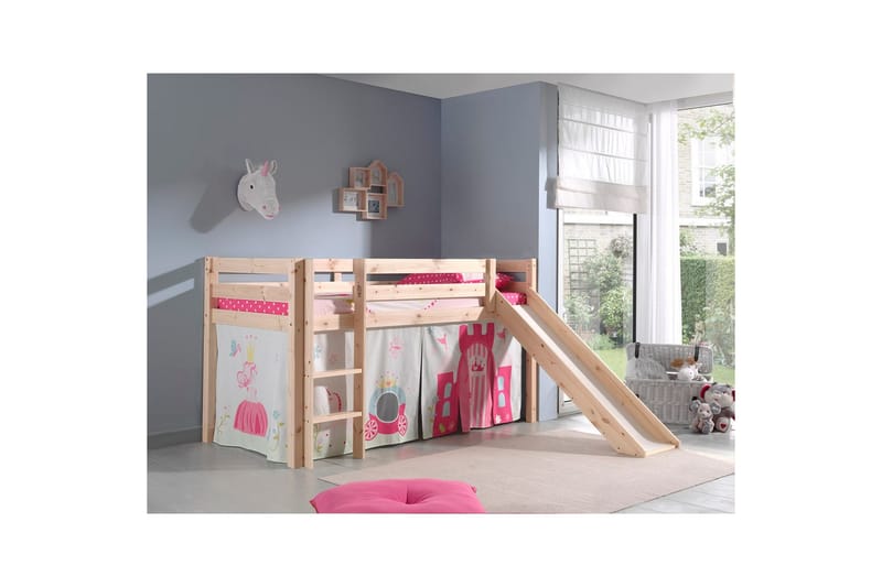 Middelseng med gardin Pino Princess Naturlig, Naturlig, Med sklie, Ingen tunnel, Ingen lommer - Naturlig, Naturlig, Med sklie, Ingen tunnel, Ingen lommer - Møbler - Barnemøbler - Barneseng & Juniorseng - Loftseng