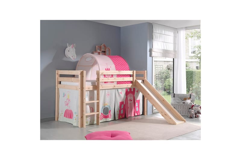 Middelseng med gardin Pino Princess Naturlig, Naturlig, Med sklie, Prinsesse, Ingen lommer - Naturlig, Naturlig, Med sklie, Prinsesse, Ingen lommer - Møbler - Barnemøbler - Barneseng & Juniorseng - Loftseng