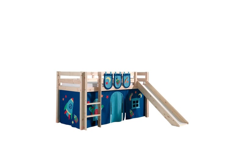 Middelseng med gardin Pino Astro Naturlig, Naturlig, Med sklie, Uten tunnel, 3 - Naturlig, Naturlig, Med sklie, Uten tunnel, 3 - Møbler - Barnemøbler - Barneseng & Juniorseng - Loftseng