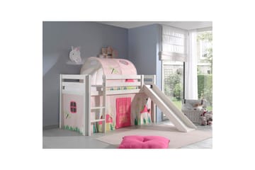 Middelseng med gardin Pino Spring Hvit, Hvit, Med sklie, Vår, Fjær, Uten lommer - Hvit, Hvit, Med sklie, Vår, Fjær, Uten lommer - Møbler - Barnemøbler - Barneseng & Juniorseng - Loftseng