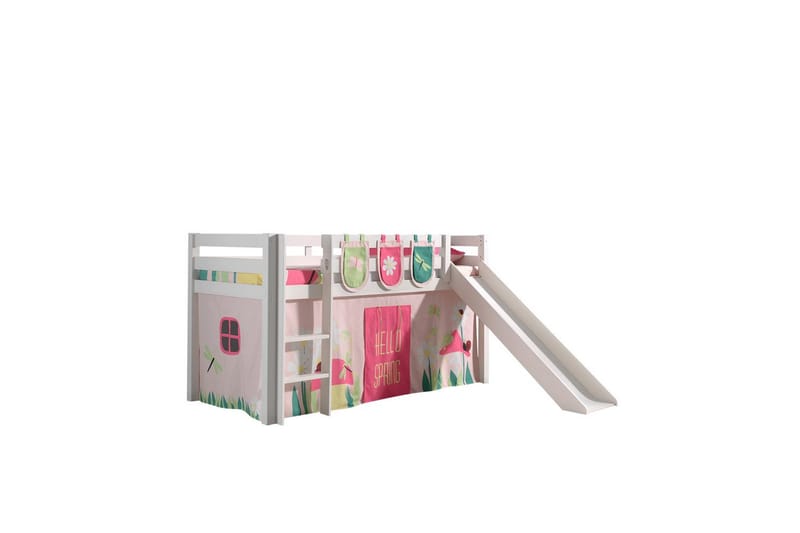 Middelseng med gardin Pino Spring Hvit, Hvit, Med sklie, Uten tunnel, 3 - Hvit, Hvit, Med sklie, Uten tunnel, 3 - Møbler - Barnemøbler - Barneseng & Juniorseng - Loftseng