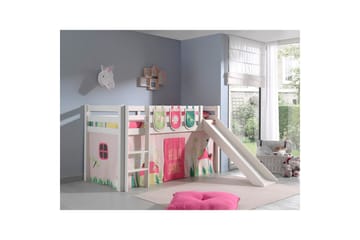 Middelseng med gardin Pino Spring Hvit, Hvit, Med sklie, Uten tunnel, 3 - Hvit, Hvit, Med sklie, Uten tunnel, 3 - Møbler - Barnemøbler - Barneseng & Juniorseng - Loftseng