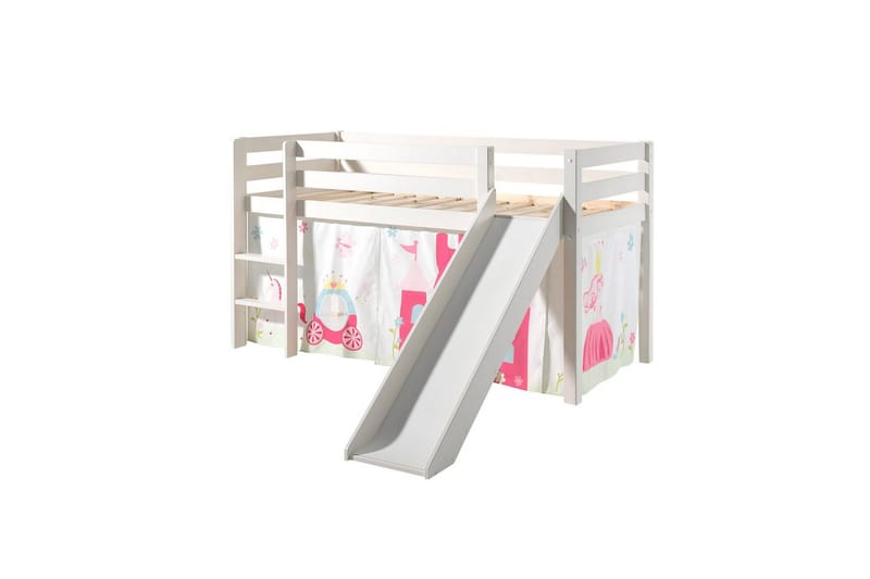 Middelseng med gardin Pino Princess Hvit, Hvit, Med sklie, Uten tunnel, Ingen lommer - Hvit, Hvit, Med sklie, Uten tunnel, Ingen lommer - Møbler - Barnemøbler - Barneseng & Juniorseng - Loftseng
