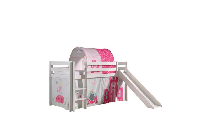 Middelseng med gardin Pino Princess Hvit, Hvit, Med sklie, Prinsesse, Ingen lommer - Hvit, Hvit, Med sklie, Prinsesse, Ingen lommer - Møbler - Barnemøbler - Barneseng & Juniorseng - Loftseng