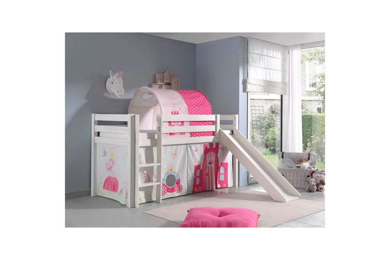 Middelseng med gardin Pino Princess Hvit, Hvit, Med sklie, Prinsesse, Ingen lommer - Hvit, Hvit, Med sklie, Prinsesse, Ingen lommer - Møbler - Barnemøbler - Barneseng & Juniorseng - Loftseng