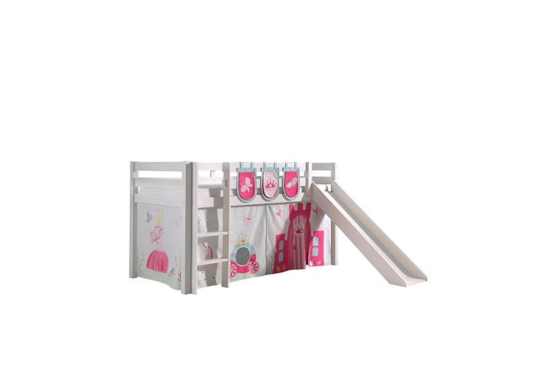 Middelseng med gardin Pino Princess Hvit, Hvit, Med sklie, Uten tunnel, 3 - Hvit, Hvit, Med sklie, Uten tunnel, 3 - Møbler - Barnemøbler - Barneseng & Juniorseng - Loftseng