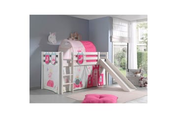 Middelseng med gardin Pino Princess Hvit, Hvit, Med sklie, Prinsesse, 3 - Hvit, Hvit, Med sklie, Prinsesse, 3 - Møbler - Barnemøbler - Barneseng & Juniorseng - Loftseng