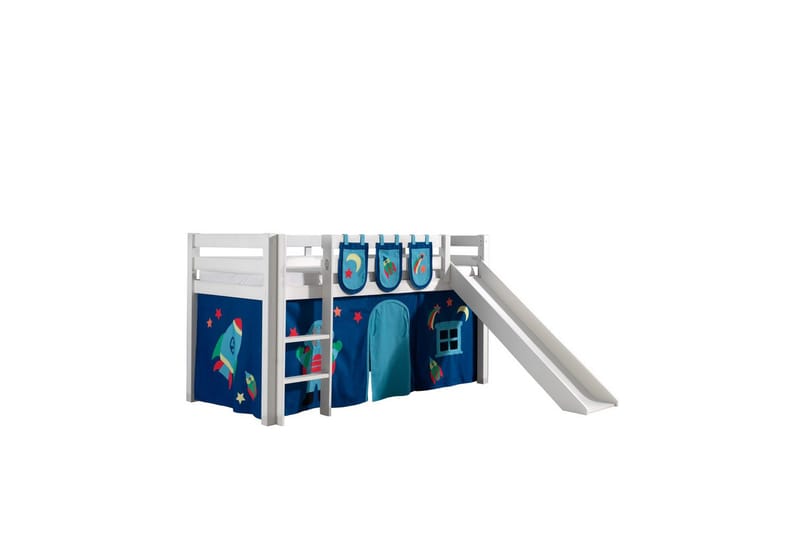 Middelseng med gardin Pino Astro Hvit, Hvit, Med sklie, Uten tunnel, 3 - Hvit, Hvit, Med sklie, Uten tunnel, 3 - Møbler - Barnemøbler - Barneseng & Juniorseng - Loftseng