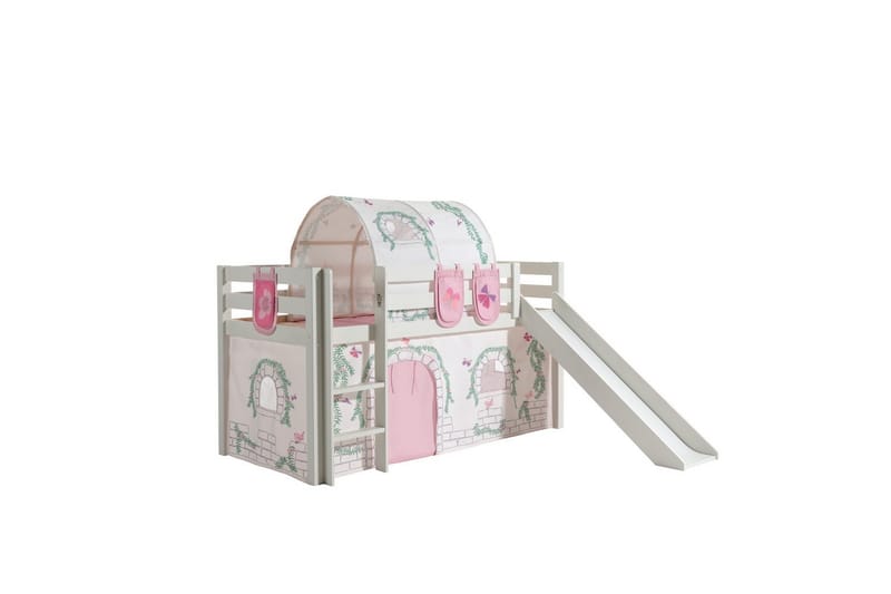 Middelseng med gardin Pino Birdy Hvit, Hvit, Med sklie, Birdy, 3 - Hvit, Hvit, Med sklie, Birdy, 3 - Møbler - Barnemøbler - Barneseng & Juniorseng - Loftseng