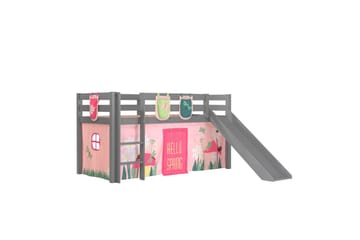 Middelseng med gardin Pino Spring Grå, Grå, Med sklie, Uten tunnel, 3 - Grå, Grå, Med sklie, Uten tunnel, 3 - Møbler - Barnemøbler - Barneseng & Juniorseng - Loftseng