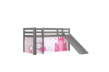 Middelseng med gardin Pino Princess Grå, Grå, Med sklie, Uten tunnel, Ingen lommer - Grå, Grå, Med sklie, Uten tunnel, Ingen lommer - Møbler - Barnemøbler - Barneseng & Juniorseng - Loftseng