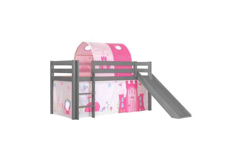 Middelseng med gardin Pino Princess Grå, Grå, Med sklie, Prinsesse, Ingen lommer - Grå, Grå, Med sklie, Prinsesse, Ingen lommer - Møbler - Barnemøbler - Barneseng & Juniorseng - Loftseng