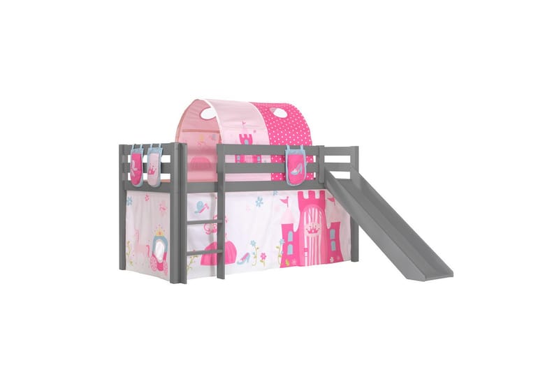 Middelseng med gardin Pino Princess Grå, Grå, Med sklie, Prinsesse, 3 - Grå, Grå, Med sklie, Prinsesse, 3 - Møbler - Barnemøbler - Barneseng & Juniorseng - Loftseng