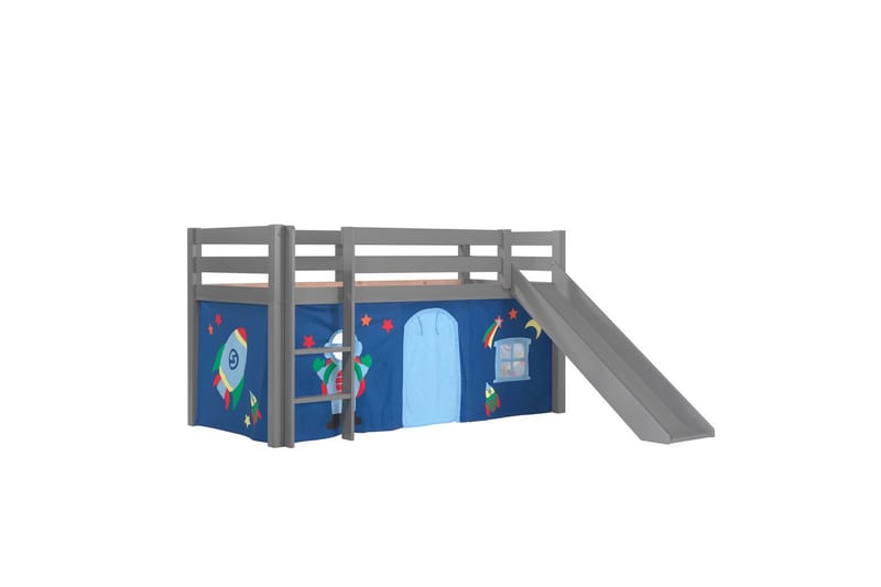 Middelseng med gardin Pino Astro Grå, Grå, Med sklie, Uten tunnel, Ingen lommer - Grå, Grå, Med sklie, Uten tunnel, Ingen lommer - Møbler - Barnemøbler - Barneseng & Juniorseng - Loftseng
