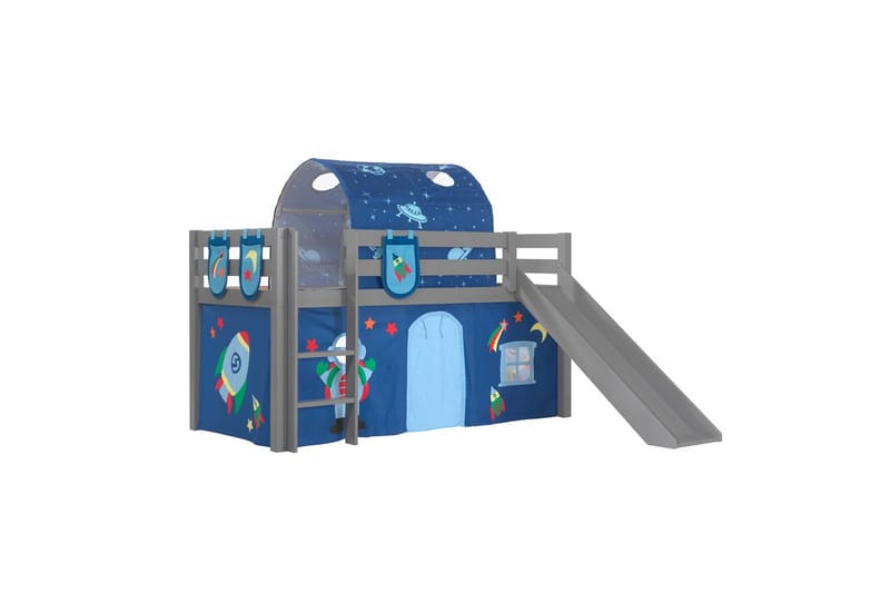 Middelseng med gardin Pino Astro Grå, Grå, Med sklie, Med tunnel, 3 - Grå, Grå, Med sklie, Med tunnel, 3 - Møbler - Barnemøbler - Barneseng & Juniorseng - Loftseng