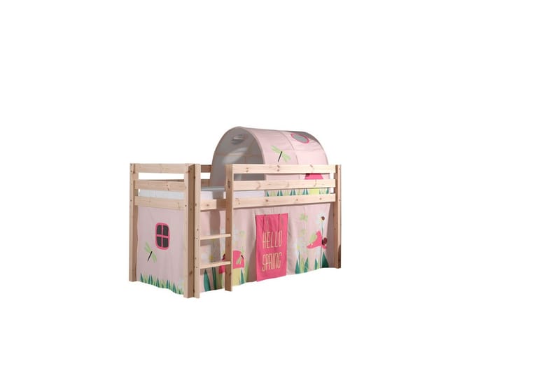 Middelseng med gardin Pino Spring Naturlig, Naturlig, Uten sklie, Vår, Fjær, Uten lommer - Naturlig, Naturlig, Uten sklie, Vår, Fjær, Uten lommer - Møbler - Barnemøbler - Barneseng & Juniorseng - Loftseng