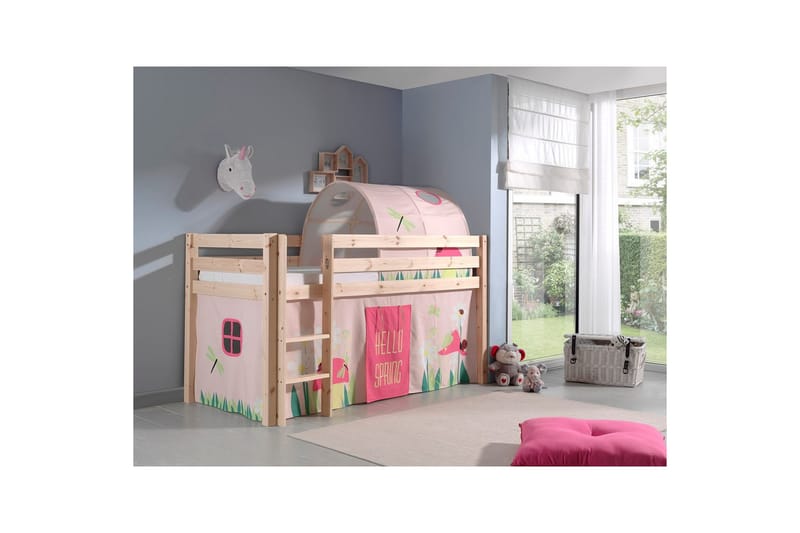 Middelseng med gardin Pino Spring Naturlig, Naturlig, Uten sklie, Vår, Fjær, Uten lommer - Naturlig, Naturlig, Uten sklie, Vår, Fjær, Uten lommer - Møbler - Barnemøbler - Barneseng & Juniorseng - Loftseng