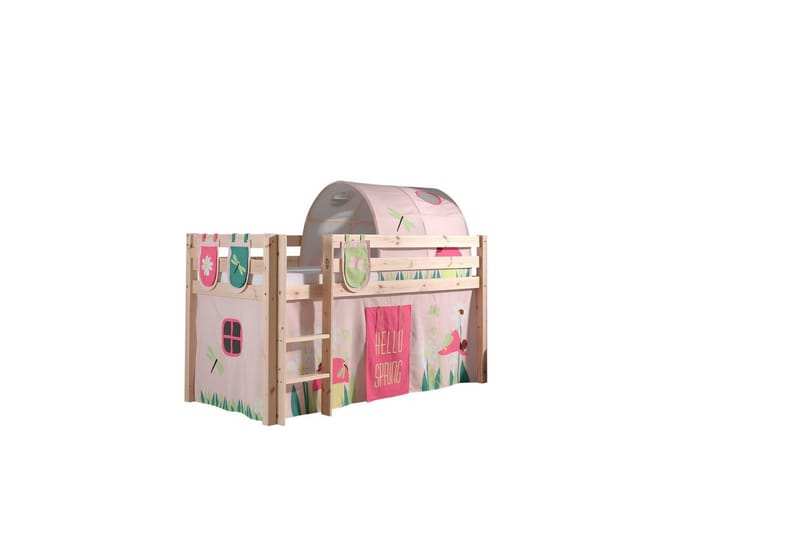 Middelseng med gardin Pino Spring Naturlig, Naturlig, Uten sklie, Vår, Fjær, 3 - Naturlig, Naturlig, Uten sklie, Vår, Fjær, 3 - Møbler - Barnemøbler - Barneseng & Juniorseng - Loftseng