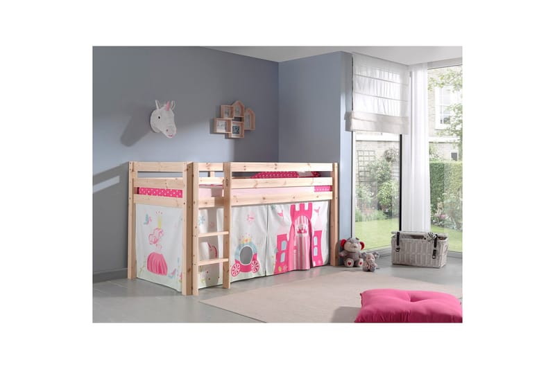 Middelseng med gardin Pino Princess Naturlig, Naturlig, Uten sklie, Uten tunnel, Ingen lommer - Naturlig, Naturlig, Uten sklie, Uten tunnel, Ingen lommer - Møbler - Barnemøbler - Barneseng & Juniorseng - Loftseng