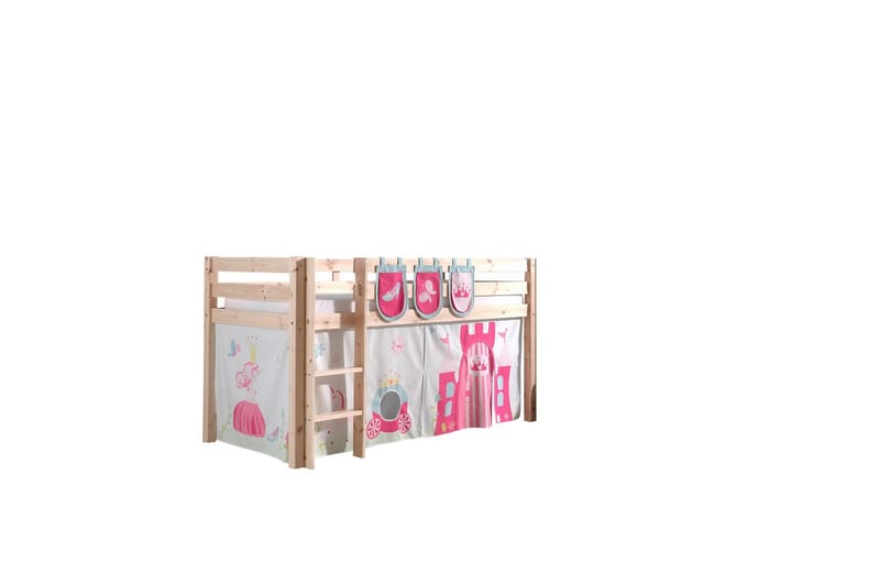 Middelseng med gardin Pino Princess Naturlig, Naturlig, Uten sklie, Uten tunnel, 3 - Naturlig, Naturlig, Uten sklie, Uten tunnel, 3 - Møbler - Barnemøbler - Barneseng & Juniorseng - Loftseng