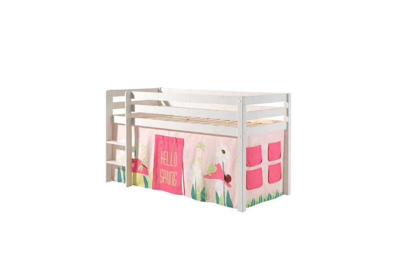 Middelseng med gardin Pino Spring Hvit, Hvit, Uten sklie, Uten tunnel, Uten lommer - Hvit, Hvit, Uten sklie, Uten tunnel, Uten lommer - Møbler - Barnemøbler - Barneseng & Juniorseng - Loftseng