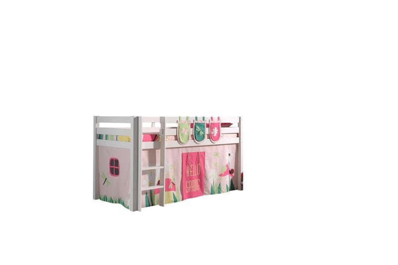Middelseng med gardin Pino Spring Hvit, Hvit, Uten sklie, Uten tunnel, 3 - Hvit, Hvit, Uten sklie, Uten tunnel, 3 - Møbler - Barnemøbler - Barneseng & Juniorseng - Loftseng