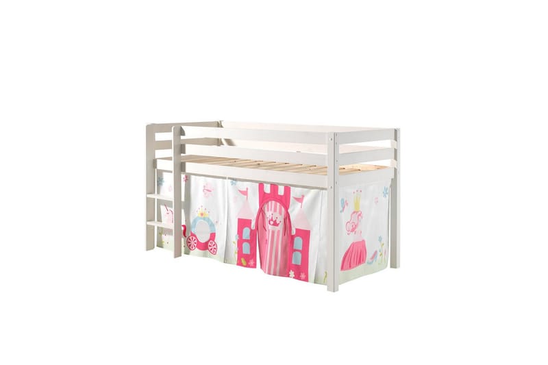 Middelseng med gardin Pino Princess Hvit, Hvit, Uten sklie, Uten tunnel, Ingen lommer - Hvit, Hvit, Uten sklie, Uten tunnel, Ingen lommer - Møbler - Barnemøbler - Barneseng & Juniorseng - Loftseng