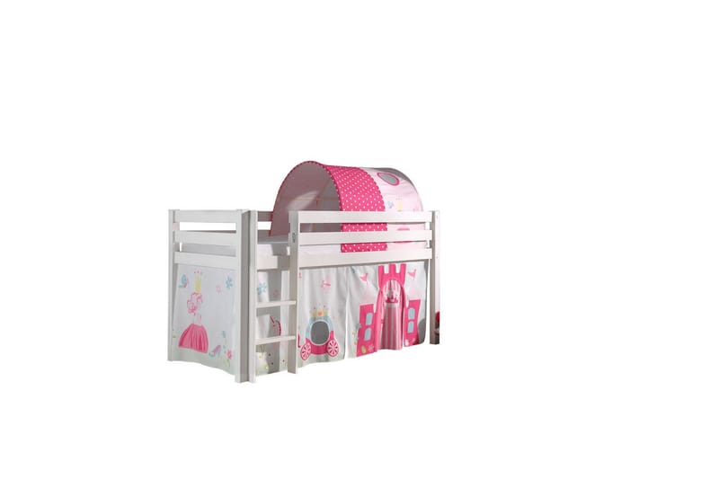 Middelseng med gardin Pino Princess Hvit, Hvit, Uten sklie, Prinsesse, Ingen lommer - Hvit, Hvit, Uten sklie, Prinsesse, Ingen lommer - Møbler - Barnemøbler - Barneseng & Juniorseng - Loftseng