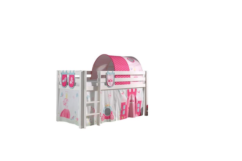 Middelseng med gardin Pino Princess Hvit, Hvit, Uten sklie, Prinsesse, 3 - Hvit, Hvit, Uten sklie, Prinsesse, 3 - Møbler - Barnemøbler - Barneseng & Juniorseng - Loftseng