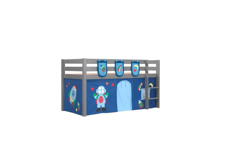 Middelseng med gardin Pino Astro Grå, Grå, Uten sklie, Uten tunnel, 3 - Grå, Grå, Uten sklie, Uten tunnel, 3 - Møbler - Barnemøbler - Barneseng & Juniorseng - Loftseng