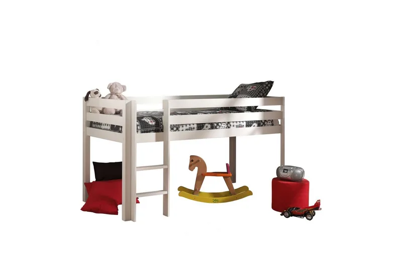 Middelseng med gardin Pino Spring Hvit, Hvit, Uten sklie, Uten tunnel, Uten lommer - Hvit, Hvit, Uten sklie, Uten tunnel, Uten lommer - Møbler - Barnemøbler - Barneseng & Juniorseng - Loftseng