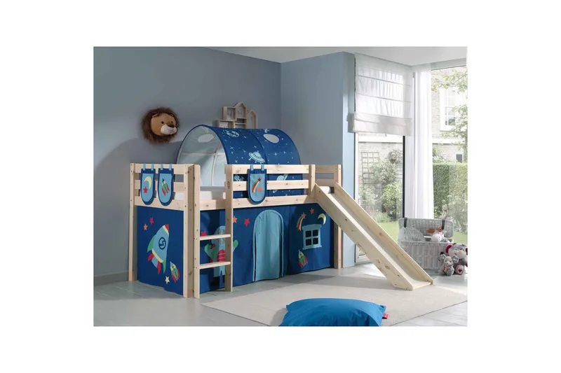 Middelseng med gardin Pino Astro Naturlig, Naturlig, Med sklie, Med tunnel, 3 - Naturlig, Naturlig, Med sklie, Med tunnel, 3 - Møbler - Barnemøbler - Barneseng & Juniorseng - Loftseng