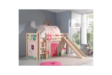 Middelseng med gardin Pino Spring Naturlig, Naturlig, Med sklie, Vår, Fjær, 3 - Naturlig, Naturlig, Med sklie, Vår, Fjær, 3 - Møbler - Barnemøbler - Barneseng & Juniorseng - Loftseng