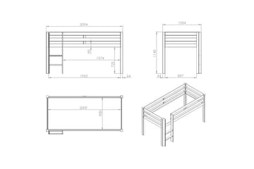 Middelseng med gardin Pino Princess Naturlig, Naturlig, Uten sklie, Prinsesse, 3 - Naturlig, Naturlig, Uten sklie, Prinsesse, 3 - Møbler - Barnemøbler - Barneseng & Juniorseng - Loftseng