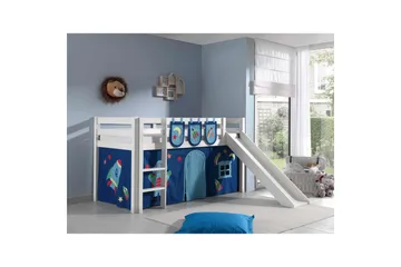 Middelseng med gardin Pino Astro Hvit, Hvit, Med sklie, Uten tunnel, 3 - Hvit, Hvit, Med sklie, Uten tunnel, 3 - Møbler - Barnemøbler - Barneseng & Juniorseng - Køyeseng