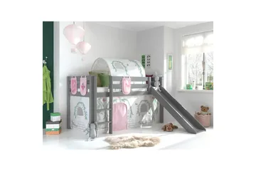 Middelseng med gardin Pino Birdy Grå, Grå, Med sklie, Birdy, 3 - Grå, Grå, Med sklie, Birdy, 3 - Møbler - Barnemøbler - Barneseng & Juniorseng - Loftseng