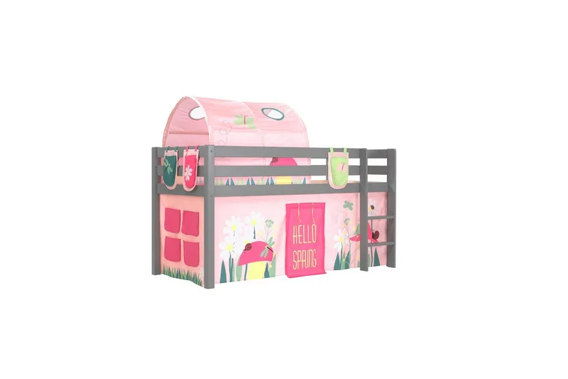 Middelseng med gardin Pino Spring Grå, Grå, Uten sklie, Vår, Fjær, 3, Grå, Grå, Uten sklie, Vår, Fjær, 3