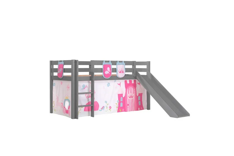 Middelseng med gardin Pino Princess Grå, Grå, Med sklie, Uten tunnel, 3, Grå, Grå, Med sklie, Uten tunnel, 3