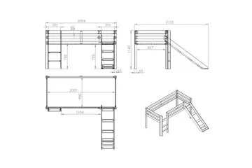 Middelseng med gardin Pino Spring Naturlig, Naturlig, Med sklie, Uten tunnel, Uten lommer - Naturlig, Naturlig, Med sklie, Uten tunnel, Uten lommer - Møbler - Barnemøbler - Barneseng & Juniorseng - Køyeseng