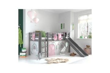 Middelseng med gardin Pino Birdy Grå, Grå, Med sklie, Uten tunnel, 3 - Grå, Grå, Med sklie, Uten tunnel, 3 - Møbler - Barnemøbler - Barneseng & Juniorseng - Køyeseng