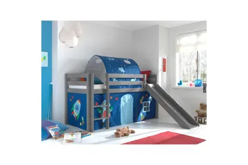 Middelseng med gardin Pino Astro Grå, Grå, Med sklie, Med tunnel, Ingen lommer - Grå, Grå, Med sklie, Med tunnel, Ingen lommer - Møbler - Barnemøbler - Barneseng & Juniorseng - Loftseng
